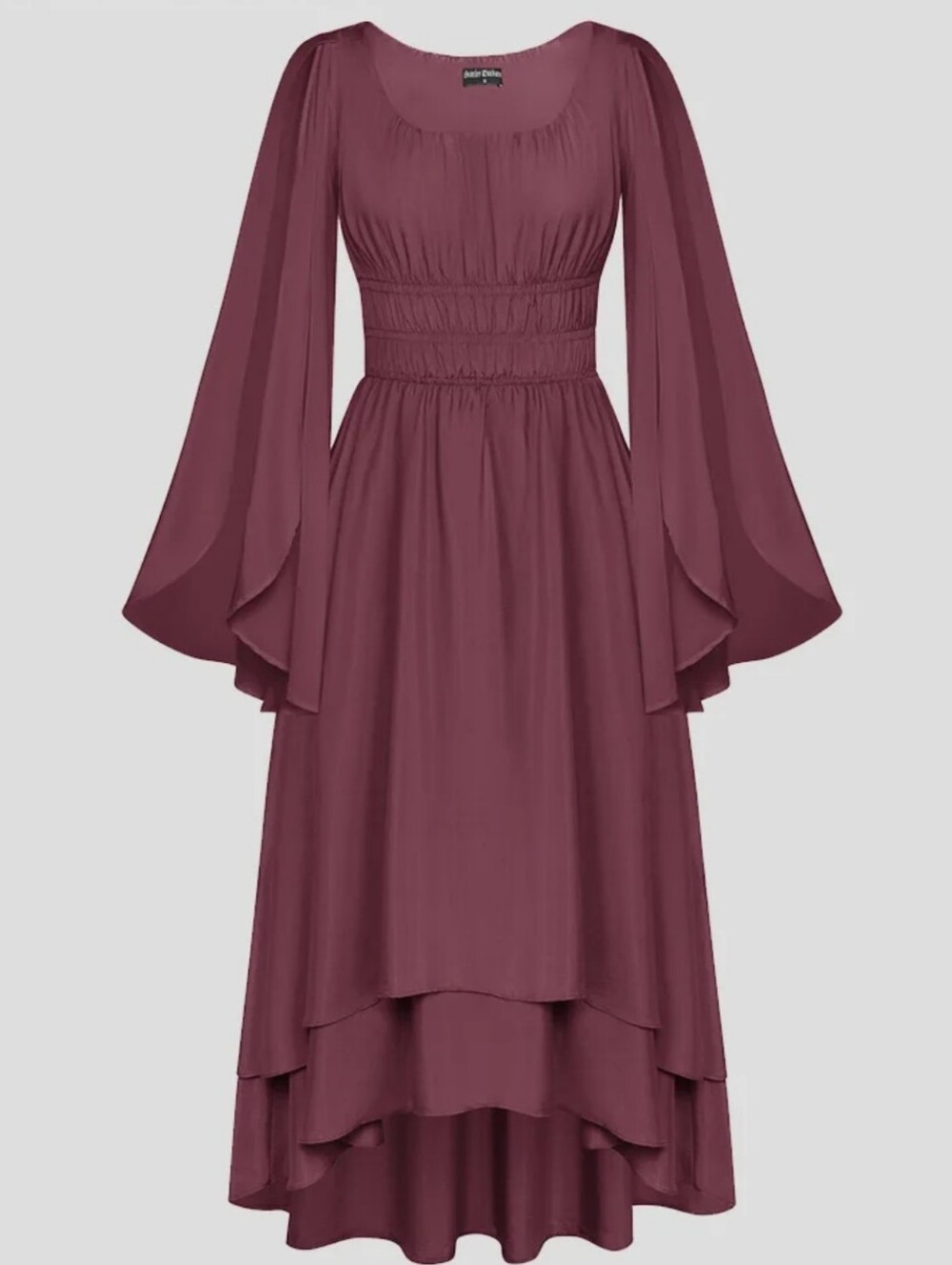 Scarlet Darkness Maxi Dress with Flowing Bell Elf Sleeves